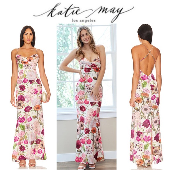 Katie May Tara Gown Pink Daisy Floral Maxi Dress M 288$ - Picture 1 of 10